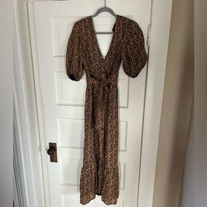 Orange floral midi dress